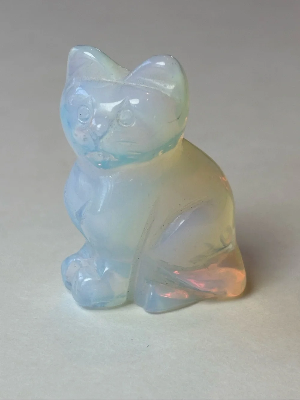 Opalite Glass Sitting Cat Figurine Carved Cat Statue Miniature Crystal Cat